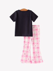 Letter Leopard Check Bow Floral Print Girls Set 6-Piece Set