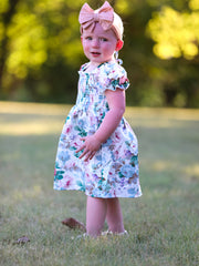 Smocking Simple Floral Print Short Sleeve dress