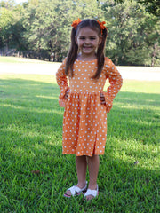 Thanksgiving Day Fall Girls Set Of 2 Pcs In One Package Pumpkin Print Dress