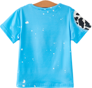 Four piece Baby Girl Leopard Letter Bleached Short Sleeve T-shirt Top Set