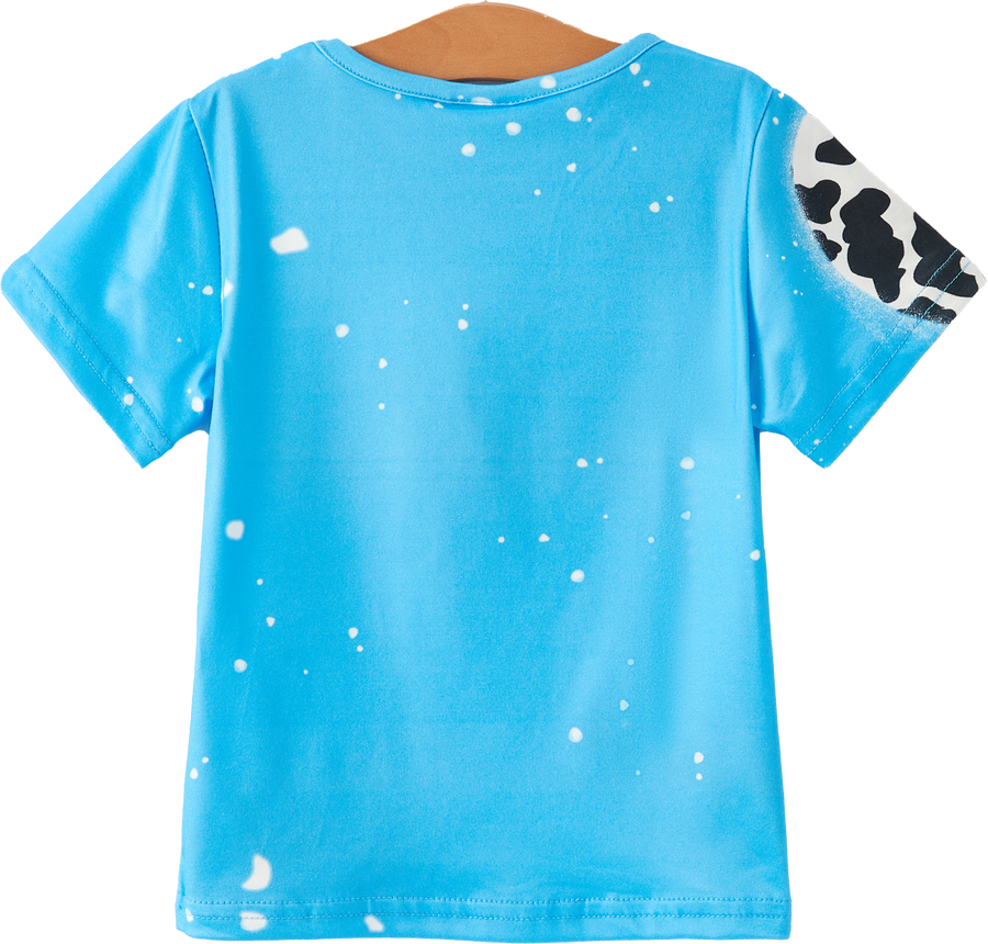 Four piece Baby Girl Leopard Letter Bleached Short Sleeve T-shirt Top Set