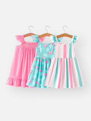 Flamingo Striped Girls Suspender Dress 3-pieces set