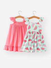 Summer Girls Watermelon Ruffle Slip Dress Two-piece Set