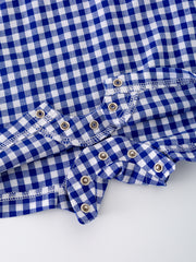 4th of july USA Embroidered Smocking Blue White Plaid Baby Boys Romper