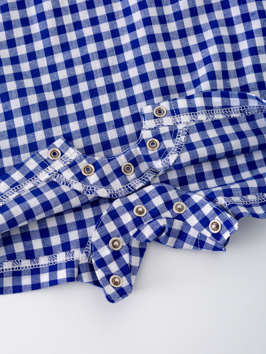 4th of july USA Embroidered Smocking Blue White Plaid Baby Boys Romper