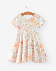 Spring and Summer Floral Print Milk Silk Girls Dress