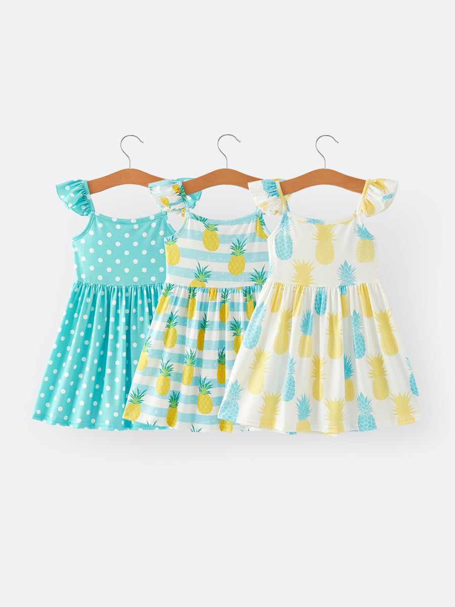 Girls Pineapple Polka Dot Dress 3-piece Set