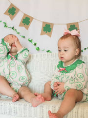 St. Patrick's Day Shamrock Striped Long Sleeve Baby Girl Romper