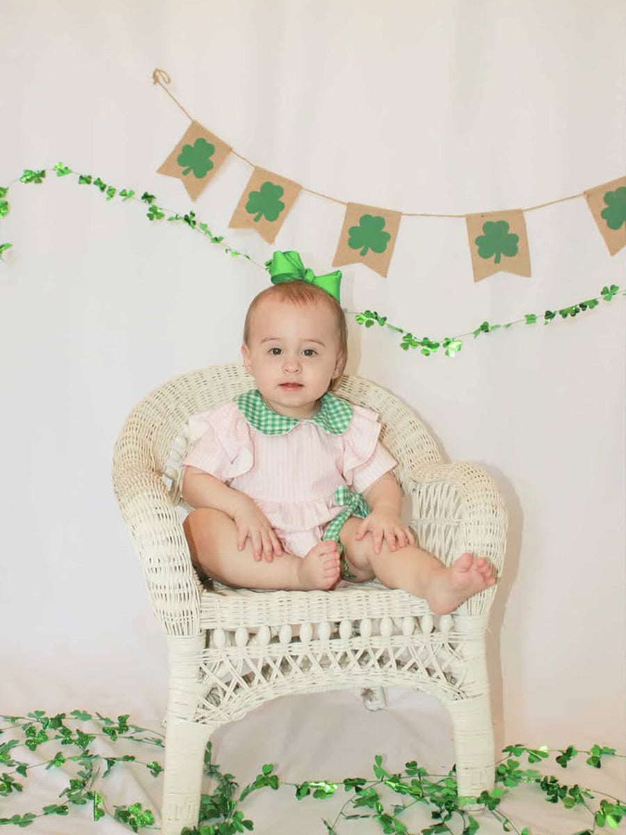 St. Patrick's Day Shamrock Striped Plaid Baby Girl Romper