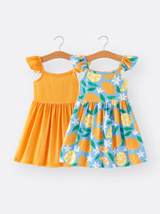 Girls Summer Lemon Floral Print Dress 2-Piece Set