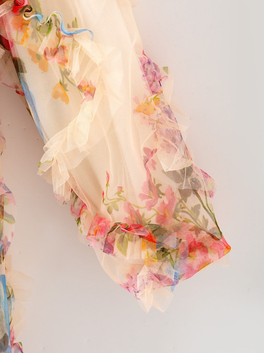 Pastel Flower Ruffle Layered Girls Dress 7