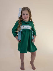 Girls St. Patrick’s Day Shamrock Puppy Smocked Dress