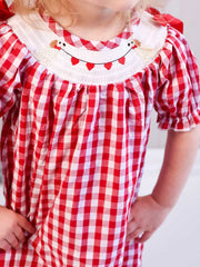 Valentine Red Plaid Dress with Smocked Heart Dog Detail and Bows