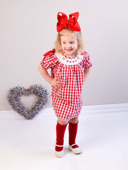 Valentine Red Plaid Dress with Smocked Heart Dog Detail and Bows