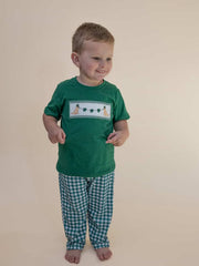 Boys St. Patrick’s Day Shamrock Puppy Smocked Plaid Set