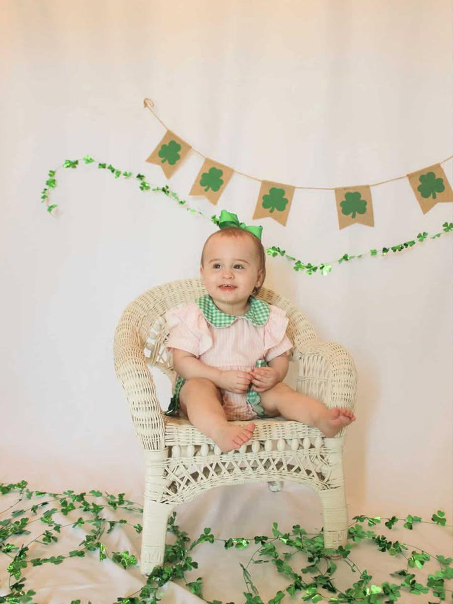 St. Patrick's Day Shamrock Striped Plaid Baby Girl Romper