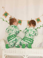 St. Patrick's Day Bow Print  Long Sleeves Baby Girls Romper