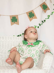 St. Patrick's Day Shamrock Striped Long Sleeve Baby Girl Romper