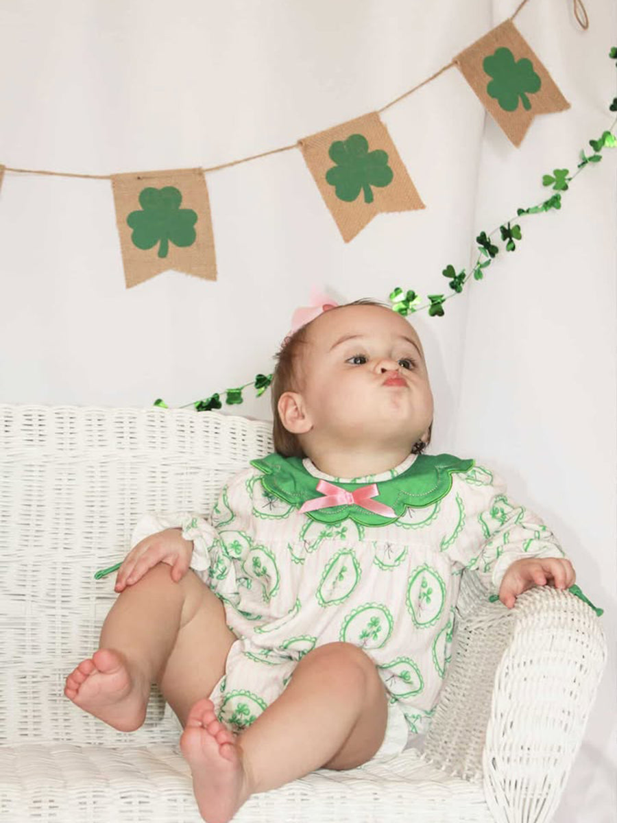 St. Patrick's Day Shamrock Striped Long Sleeve Baby Girl Romper
