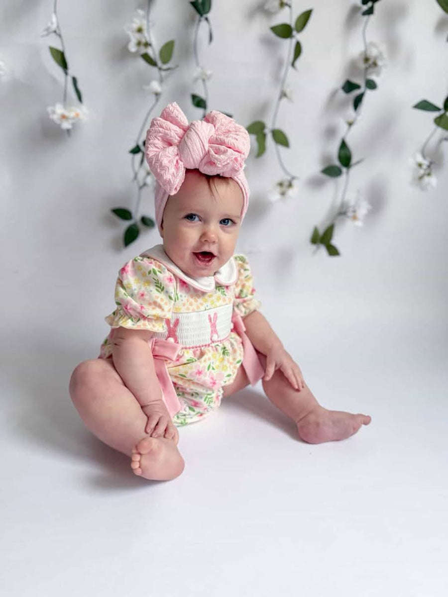 Easter Bunny Embroidery Smocking Cute Baby Girl Romper