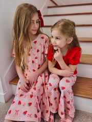 Strawberry Bow Girls Short Sleeves Dress