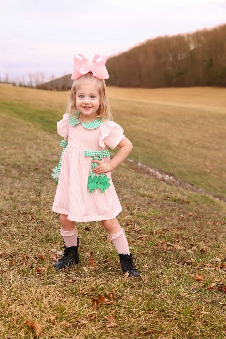 St. Patrick's Day Shamrock Girls' Striped Plaid Dress