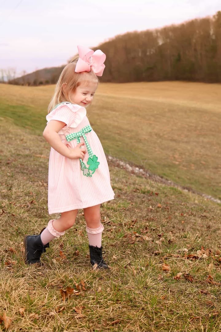 St. Patrick's Day Shamrock Girls' Striped Plaid Dress