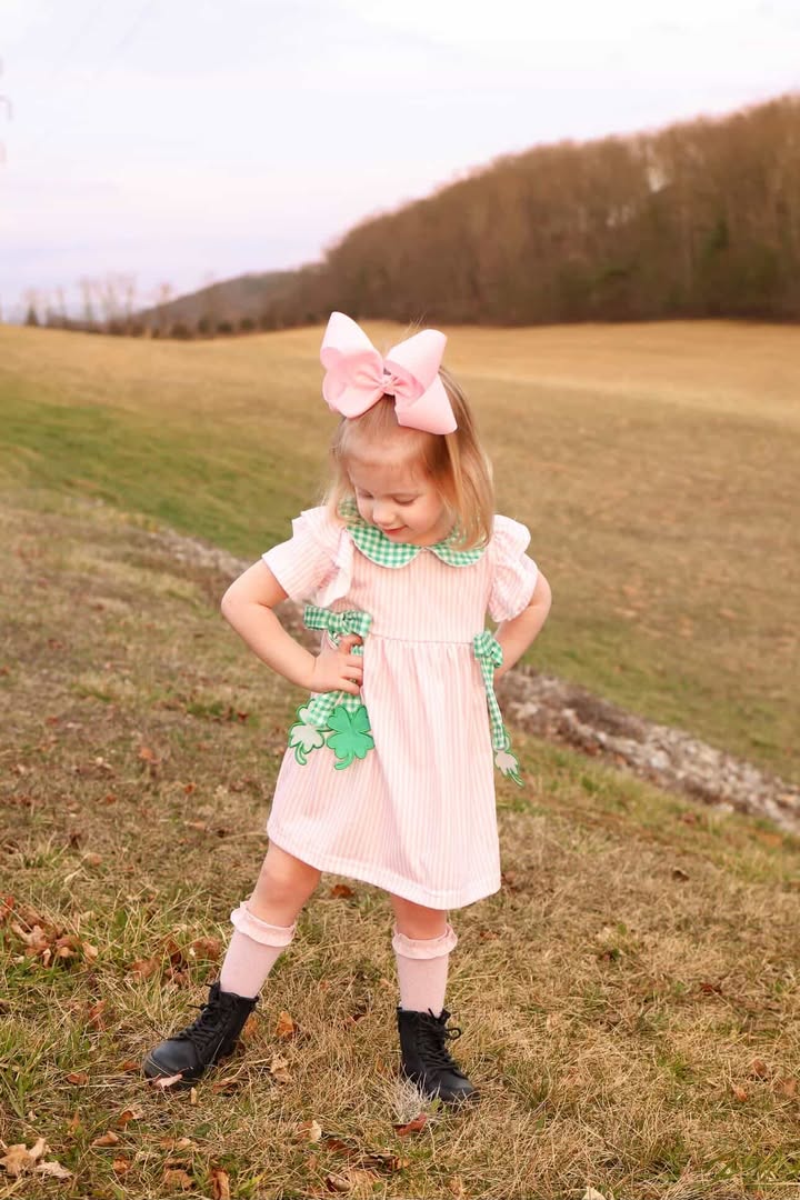 St. Patrick's Day Shamrock Girls' Striped Plaid Dress