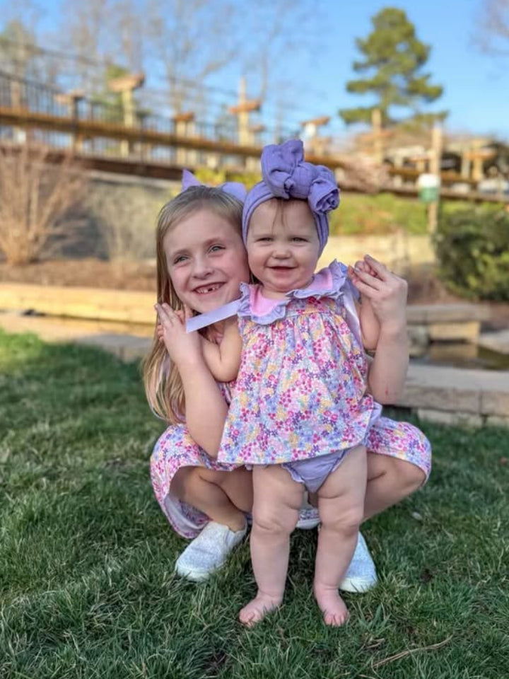 Summer Purple Floral Bow Ruffle Girls Dress