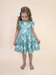 Easter Bunny Green Flying Sleeves Girls Dress