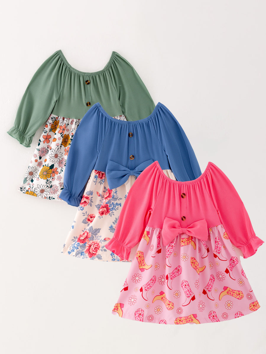 Girls Fall Dress Of 3 Pcs In One Package Floral Print