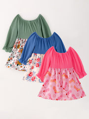 Girls Fall Dress Of 3 Pcs In One Package Floral Print