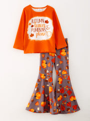 Autumn Leaves Pine Cone Stripe Print Girls Set