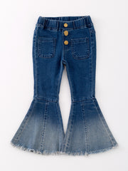 Deep Blue Spray Dyeing Tight Bell-bottoms Denim Jeans Pants