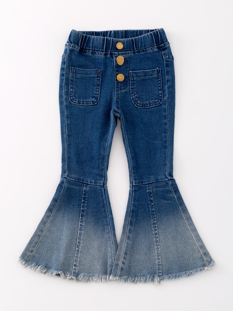 Deep Blue Spray Dyeing Tight Bell-bottoms Denim Jeans Pants