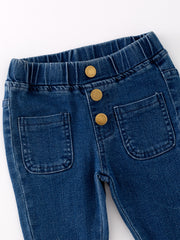 Deep Blue Spray Dyeing Tight Bell-bottoms Denim Jeans Pants