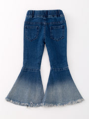 Deep Blue Spray Dyeing Tight Bell-bottoms Denim Jeans Pants