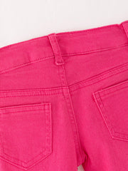 Tight Rose Red Double Layer Bell-Bottoms Denim Jeans Pants Elastic