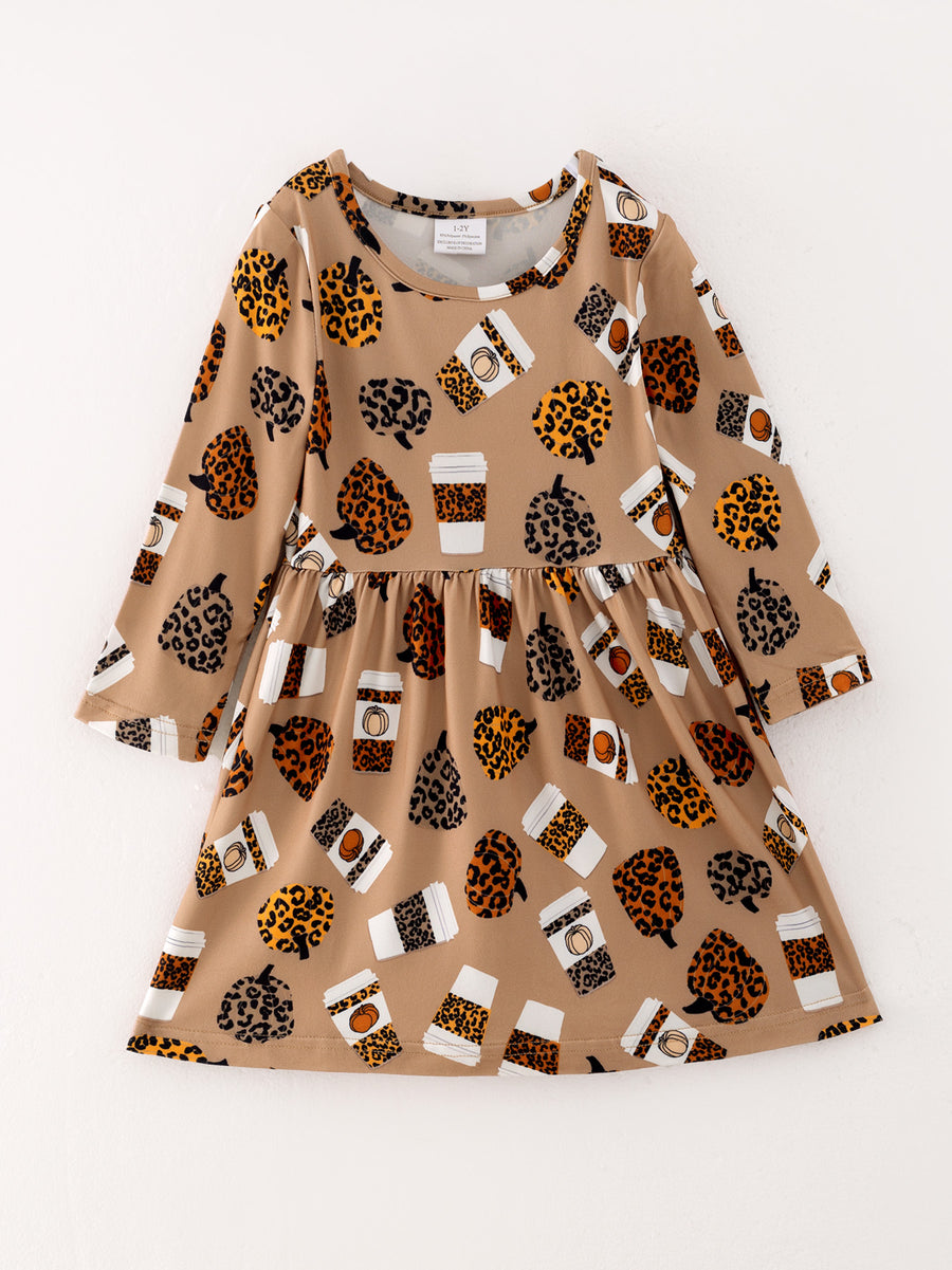 Fall Thanksgiving Day Set Of 2 Pcs In One Package Girls Leopard Print Dress