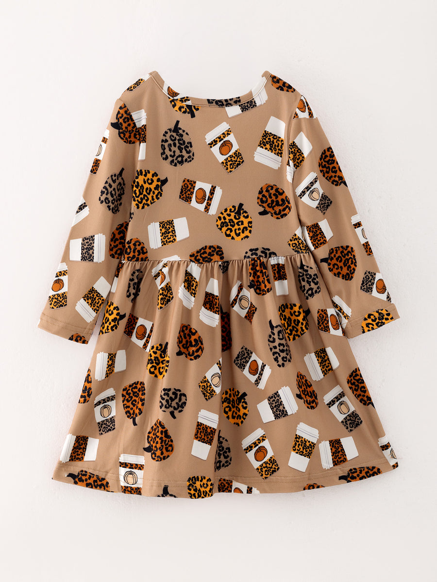 Fall Thanksgiving Day Set Of 2 Pcs In One Package Girls Leopard Print Dress