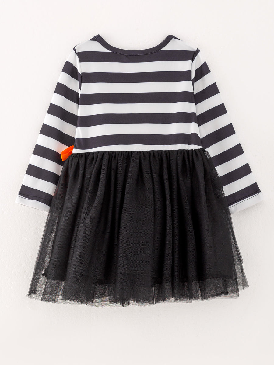 Fall Halloween Ghost Baby Girls Tutu Skirt Long Sleeve Stripe Dress