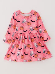 Halloween Girls Set Of 2 Pcs In One Package Girls Colorful Plaid Ghost Print Dress