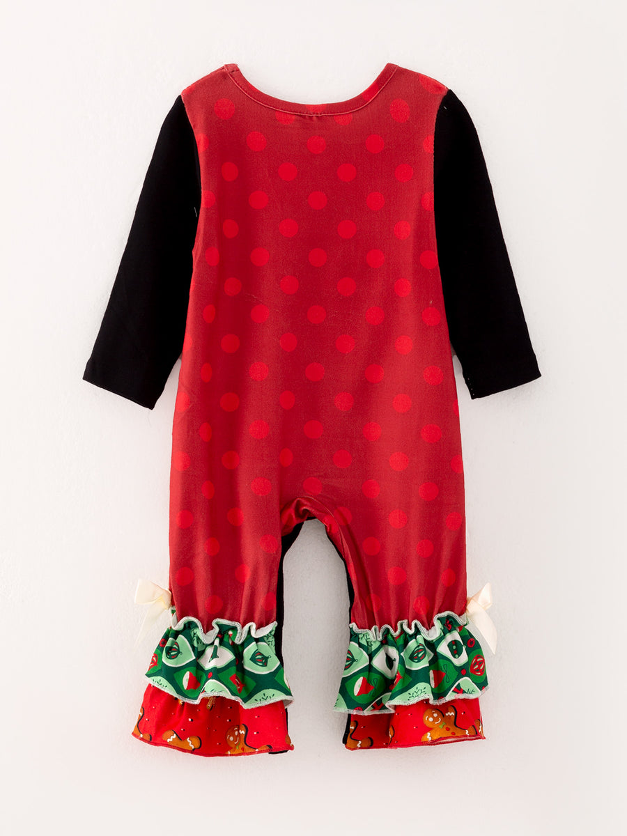 Christmas Gingerbread Man Print Red Girls Romper