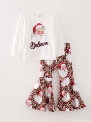 Winter Christmas Girls Santa Milk Silk Print Set