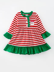 Girls Christmas Striped Santa Claus Applique Dress