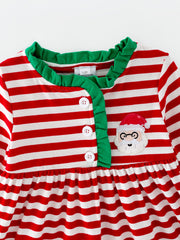 Girls Christmas Striped Santa Claus Applique Dress