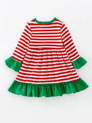 Girls Christmas Striped Santa Claus Applique Dress