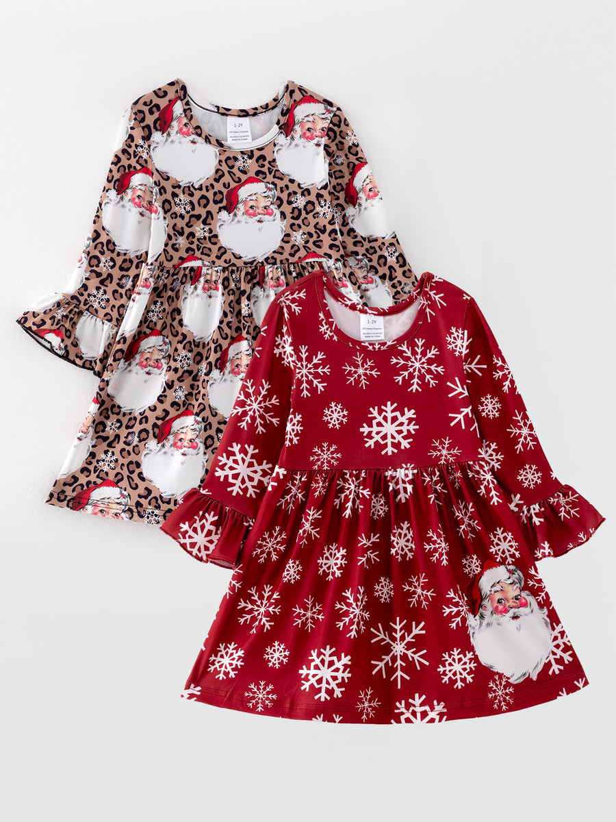 Girls Dress Of 2 Pcs In One Package Christmas Girls Santa Print Dress