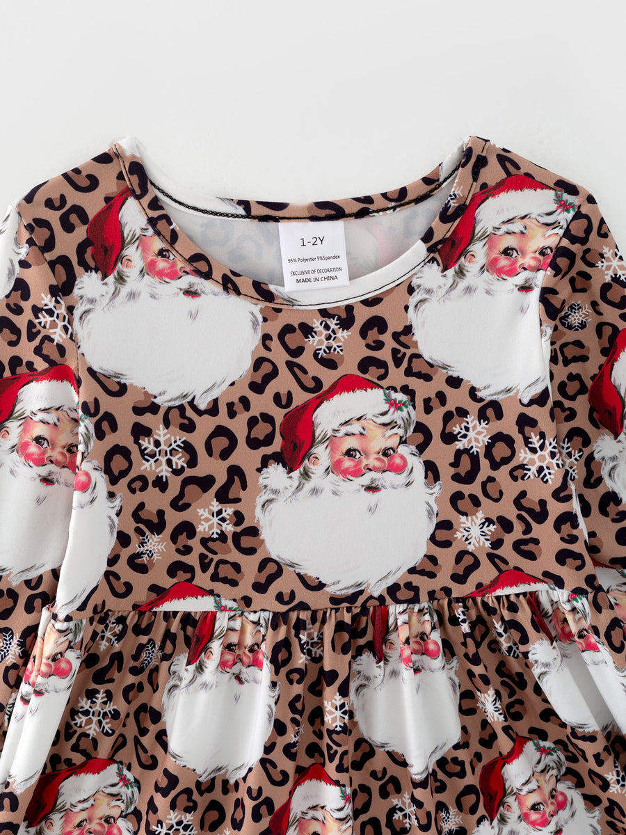 Girls Dress Of 2 Pcs In One Package Christmas Girls Santa Print Dress