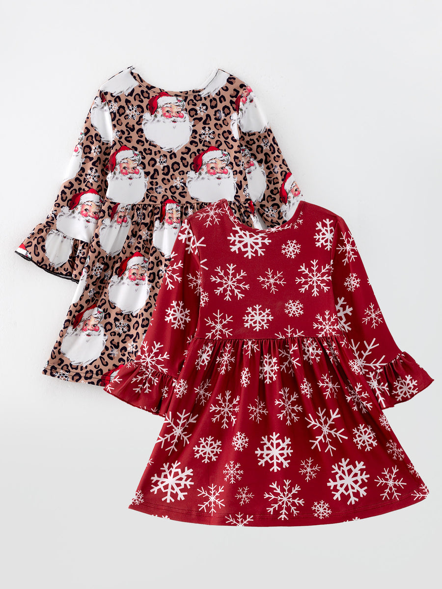 Girls Dress Of 2 Pcs In One Package Christmas Girls Santa Print Dress